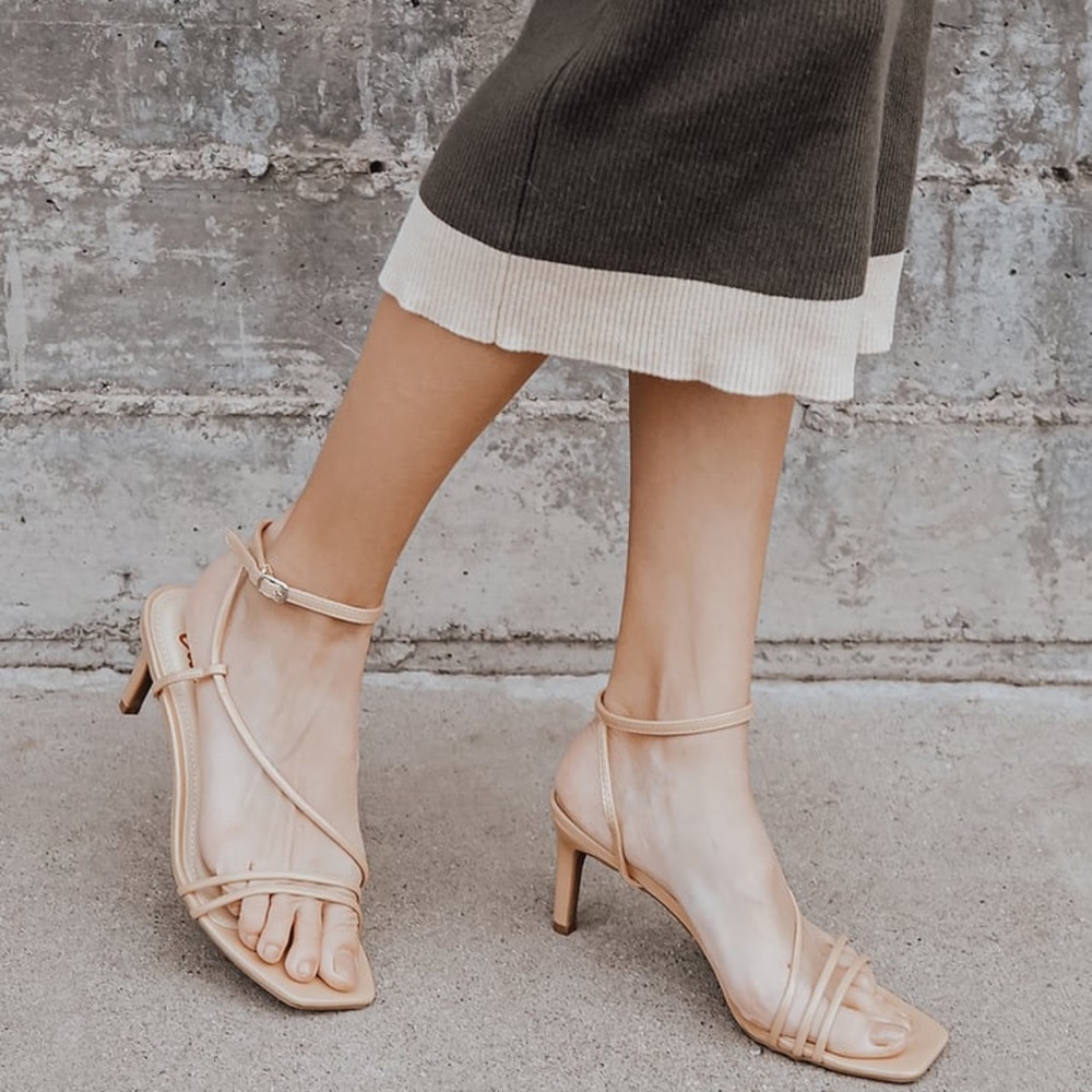 NEW Lulus Ameera Nude Patent Ankle Strap Heels